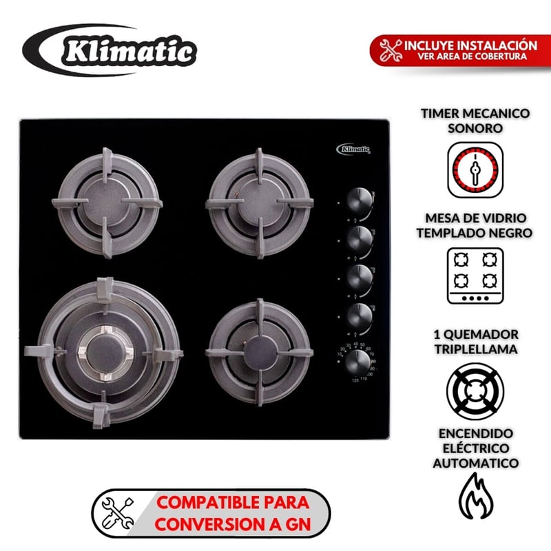 KLIMATIC - Cocina empotrable Gas Klimatic GIA X X4 Quemadores