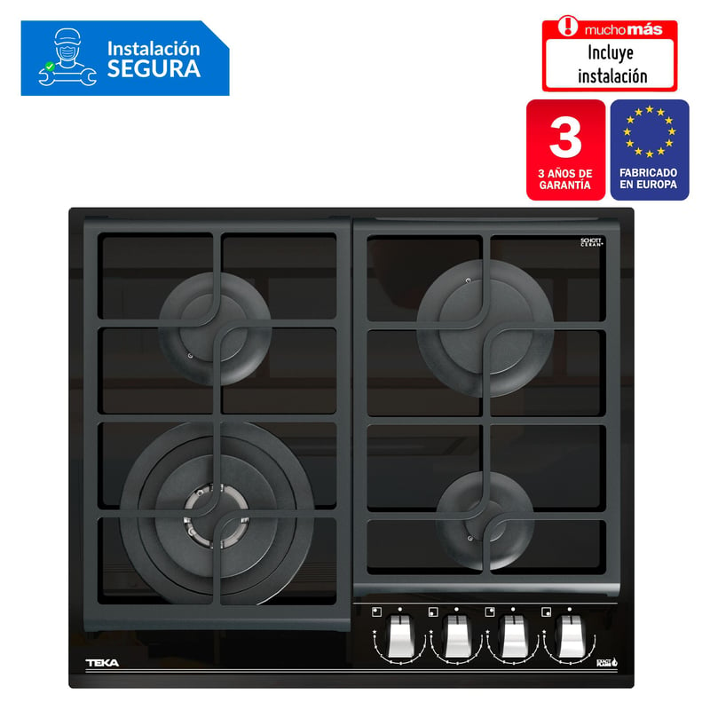 TEKA - Cocina Empotrable Teka a Gas 4 Hornillas GZC 64320 XBB Negro