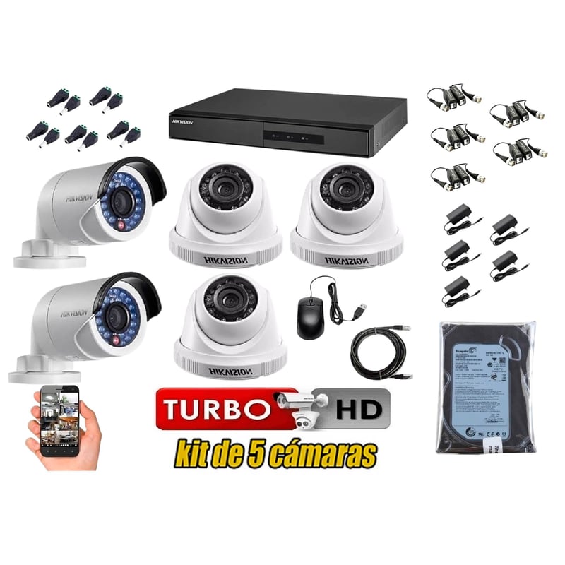 Kit 5 cámaras de seguridad Hilook FHD CU J054 HL05 3S + 3 cámaras audio