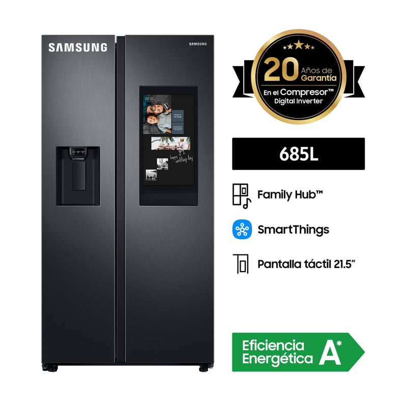 SAMSUNG - Refrigeradora Samsung 685 Lt Side by Side Family Hub RS27T5561B1 Negro