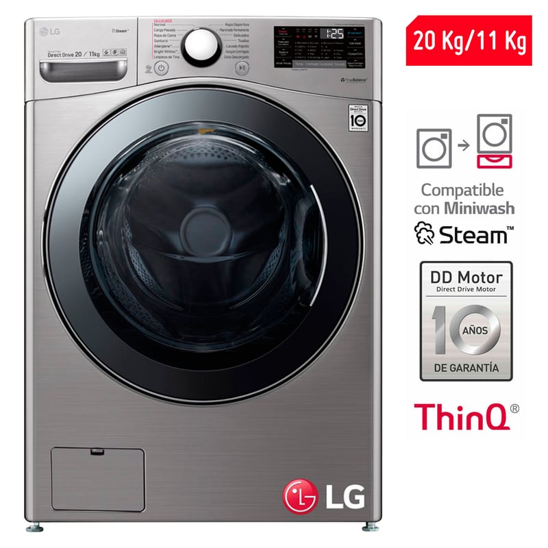 LG - Lavaseca LG 20/11 Kg WD20VV2S6 Plata Inox