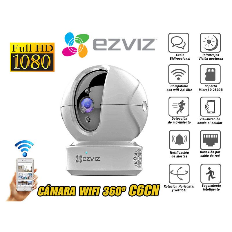 EZVIZ - Cámara de Seguridad Inalámbrica 360° con Wi-Fi Full HD C6CN