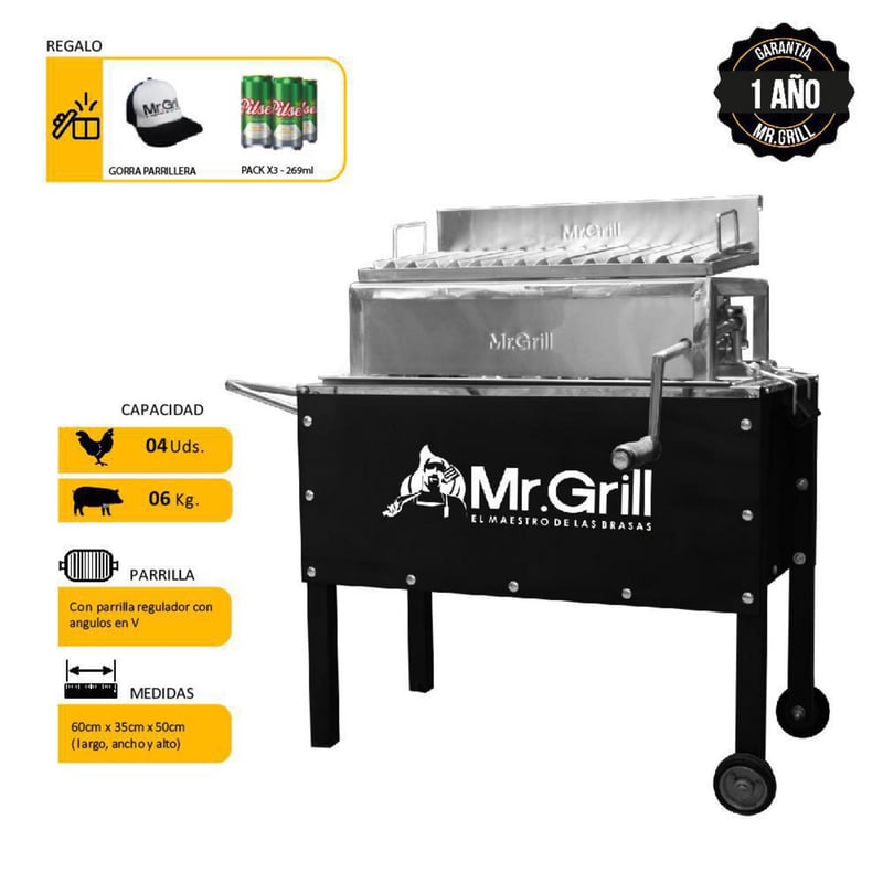 MR GRILL - Caja china  Madera pino/Planchas de acero galvanizado Mr Grill 55x33 CM
