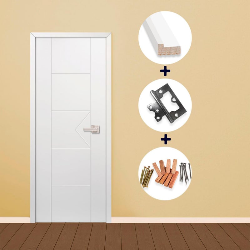 ARES - Puerta Interior Combo (Marco+Bisagras+Kit de Instalación) Sahara  65x207cm Blanco
