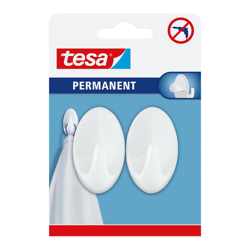 TESA - Gancho Plástico Permanente Ovalado L x 2 unid.