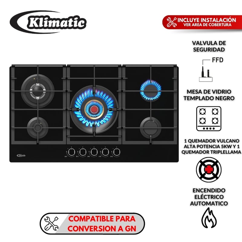 KLIMATIC - Cocina empotrable Gas Klimatic Vulcano 5 X5 Quemadores