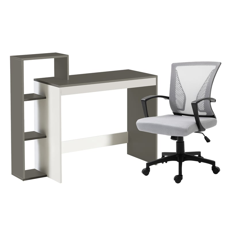 JUST HOME COLLECTION - Escritorio Santana Blanco con Gris + Silla de Escritorio Rio
