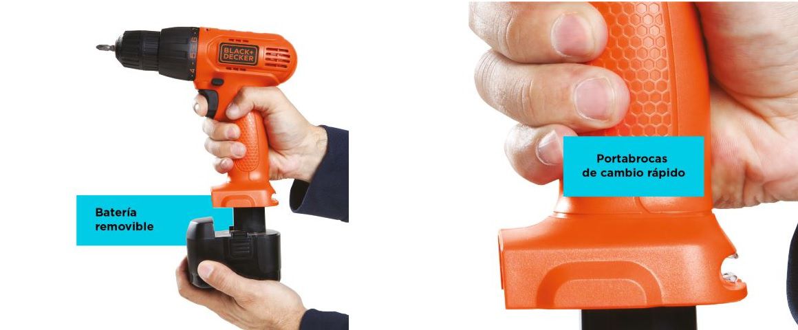 Taladro, Atornillador, 12V, Black&Decker, plstico, madera, portabrocas, brocas, herramientas, inalmbricas, recargable, batera, CD121K53