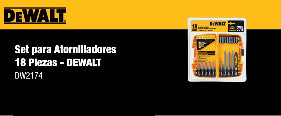 ACCESORIOS, JUEGO DE PUNTAS, SET, ATORNILLAR, 18 PIEZAS, 18 ACCESORIOS, DEWALT,DW2174