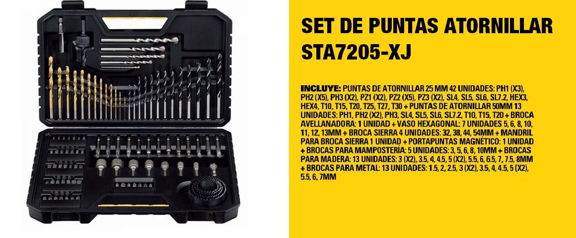 ACCESORIOS, JUEGO DE PUNTAS, SET, ATORNIALLAR, 100 PIEZAS, 100 ACCESORIOS, STANLEY, STA7205-XJ
