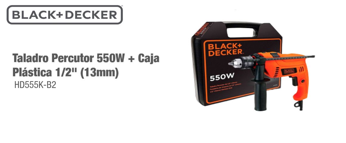 Taladro percutor Black&Decker HD555K con maleta y empuadura