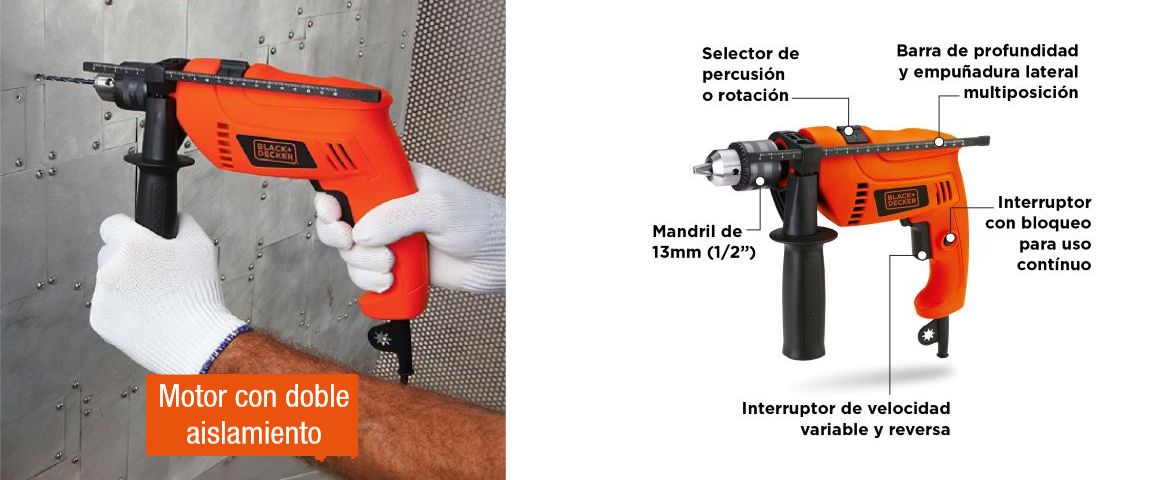Taladro percutor Black&Decker HD555K con maleta y empuadura