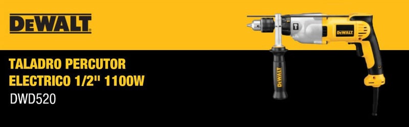 TALADRO PERCUTOR, ELECTRICA, HERRAMIENTA, MANDRIL, MAMPOSTERIA, ACERO, MADERA, DEWALT, DWD520
