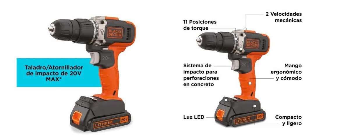 Taladro percutor Black&Decker BCD704C1 inalmbrico con batera