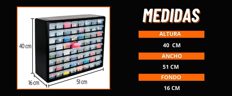 Organizador de gavetas, Almacenamiento con 64 compartimentos, Gavetas para clasificar, Organizador de piezas peque�as, Estanter�a con 64 cajones, Soluci�n de almacenamiento modular, Gavetas numeradas, Estanter�a organizadora de 64 espacios, Caja organizadora con 64 divisiones