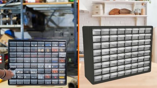 Organizador de gavetas, Almacenamiento con 64 compartimentos, Gavetas para clasificar, Organizador de piezas peque�as, Estanter�a con 64 cajones, Soluci�n de almacenamiento modular, Gavetas numeradas, Estanter�a organizadora de 64 espacios, Caja organizadora con 64 divisiones