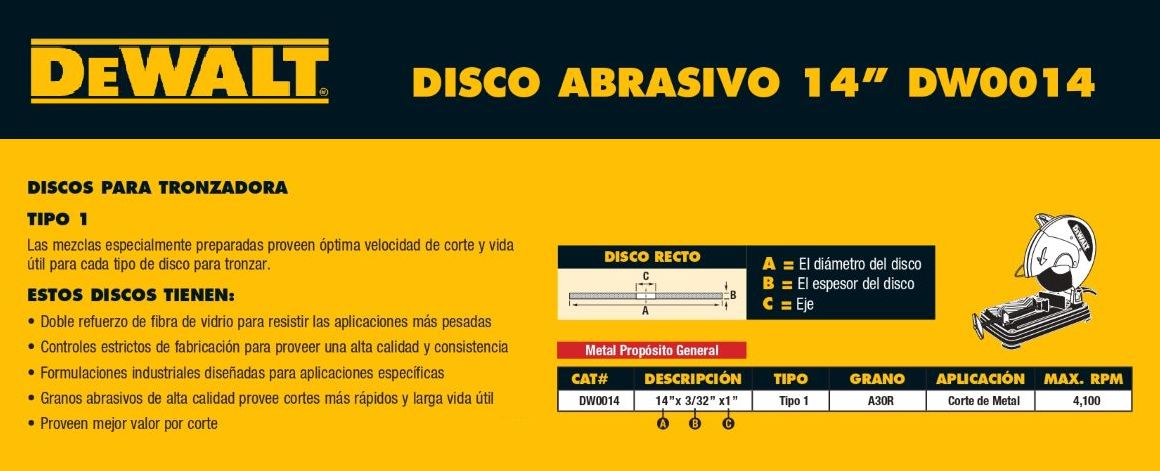DISCO ABRASIVO, DISCOS, TRONZADORAS, GRANO, ABRASIVO, DW0014,DEWALT