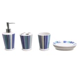 Kit de 4 accesorios de baño cerámica Strip azul y blanco