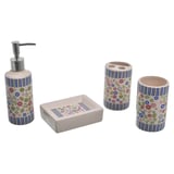 Kit de 4 accesorios de baño cerámica Mosaicos blanco y azul