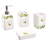 Kit de 4 accesorios de baño cerámica Mosaicos blanco y verde
