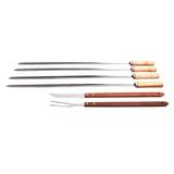 Set de asado de 5 piezas con pinza, cuchillo y pinchos