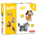 6 Puzzles formas de mascotas 2 y 3 piezas