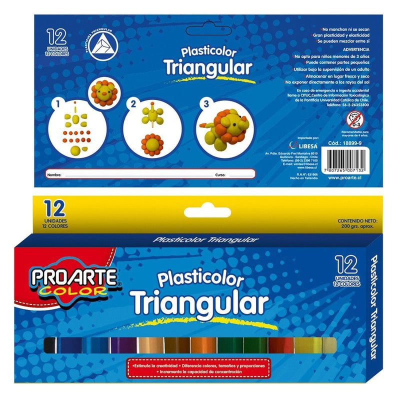 PROARTE - Plasticina Plasticolor 12 Colores Triangular