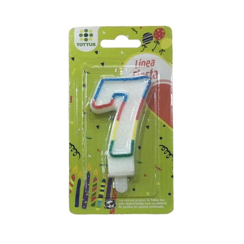 TOTTUS - Vela Numeral Glitter N7  1 Un