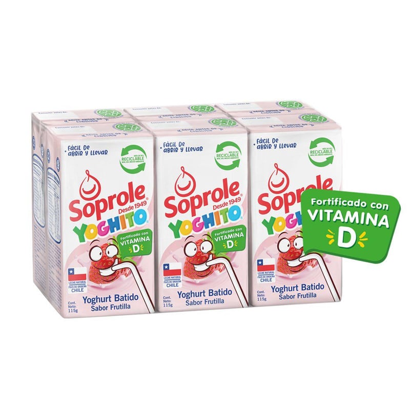 SOPROLE - Pack Yoghurt Batido Sabor Frutilla Soprole 6 x 115 g