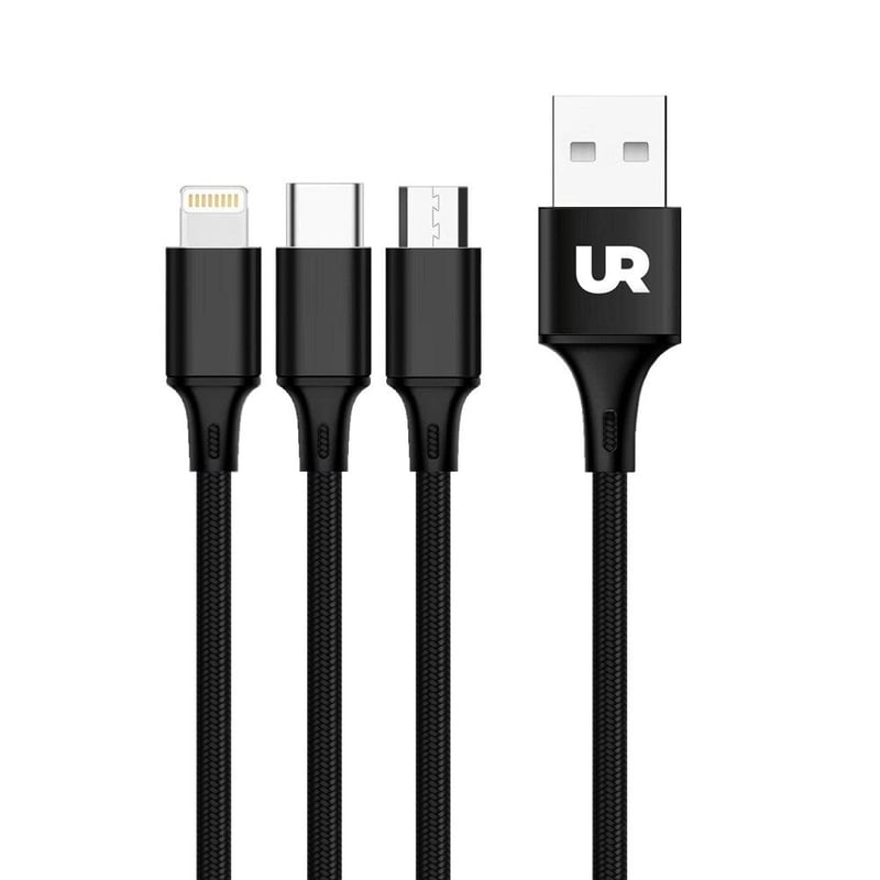 URBANO - Cable negro 3 en 1 (Micro USB-Tipo C-Lightning)