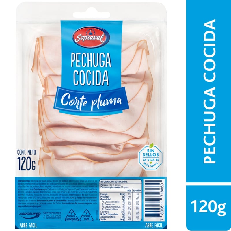 SOPRAVAL - Pechuga Pavo Cocida Corte Pluma Sopraval 120 g