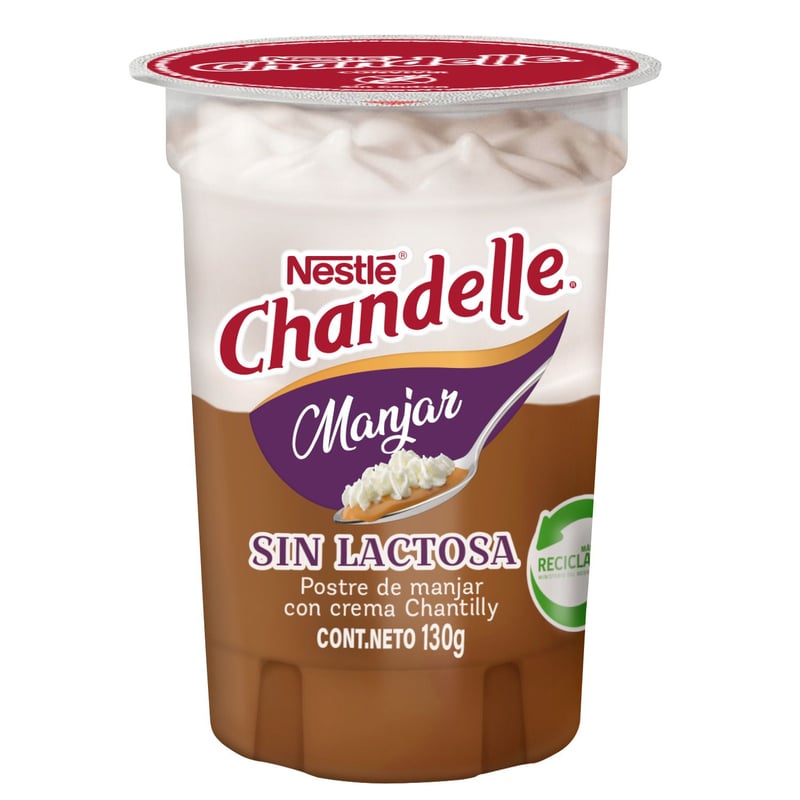 NESTLE - Postre Chandelle Sabor Manjar Sin lactosa con Crema Chantilly Nestle 130 g