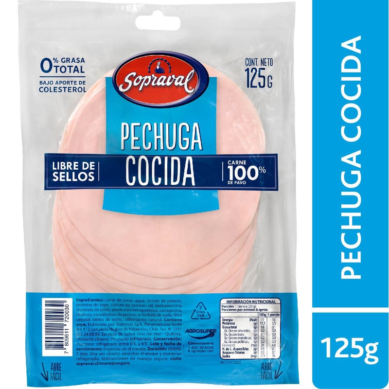 SOPRAVAL - Pechuga de Pavo Cocida Sopraval 125 g