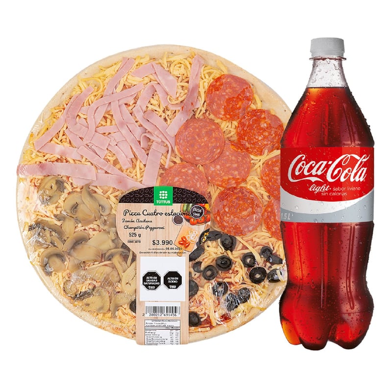 TOTTUS - Combo Pizza Cuatro Estaciones + Coca Cola Light 1.5 Lt