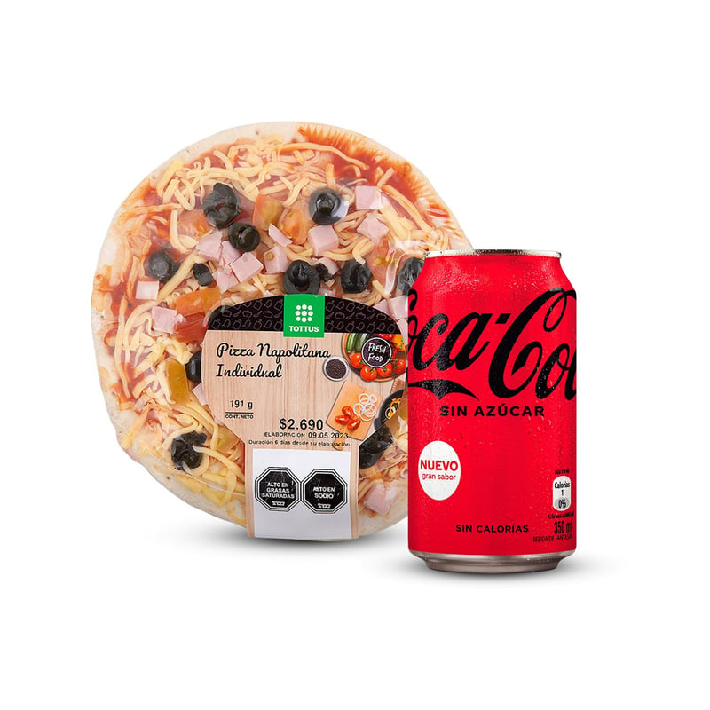 TOTTUS - Combo Pizza Napolitana Individual + Coca Cola Zero Lata 350 ml