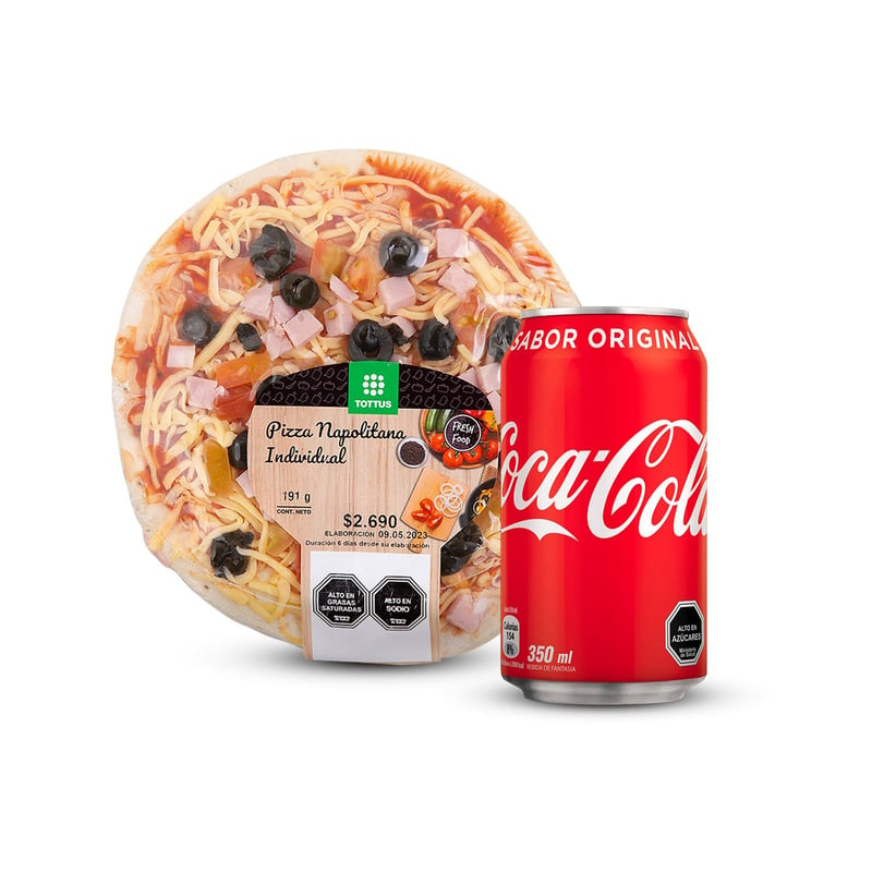 TOTTUS - Combo Pizza Napolitana Individual + Coca Cola Normal Lata 350 ml