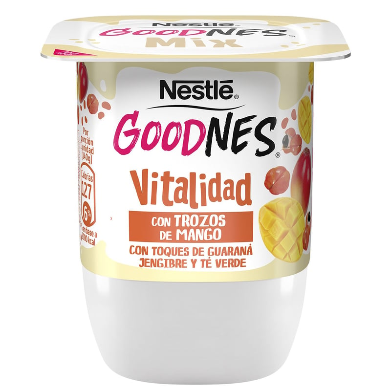 NESTLE - Yoghurt Goodnes Mix Trozos de Mango y Toques de Guaraná, Jengibre y Té Verde 140 g