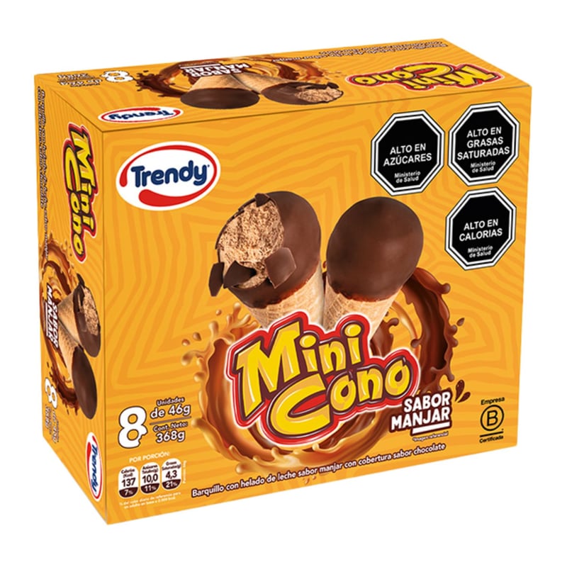 TRENDY - Helado Multipack Mini Cono Sabor Manjar Trendy 8 Un x 46 g