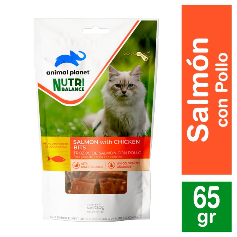 ANIMAL PLANET - Snack para Gatos Trozos de Salmón con Pollo Animal Planet 65 g