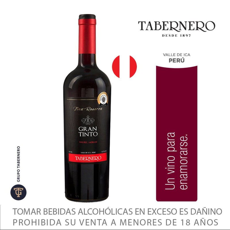 TABERNERO - Vino Tinto Gran Tinto Fina Reserva Tabernero 14° 750 mL