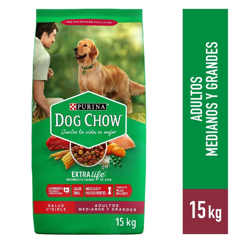 DOG CHOW - Comida para Perros Dogchow Adultos Medianas y Grandes Sabor Pollo y Carne 15 kg
