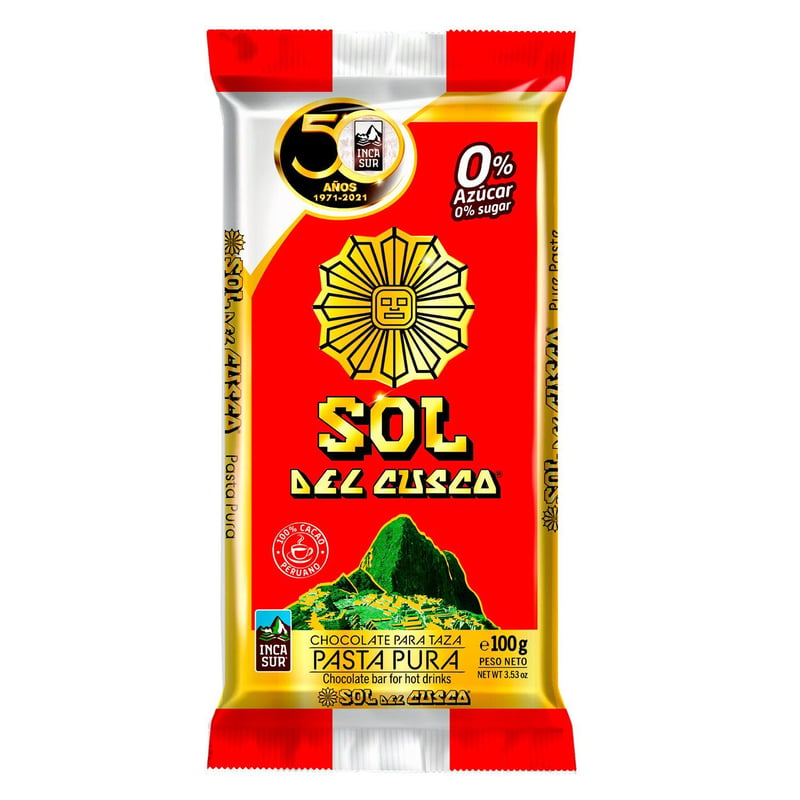 SOL DEL CUSCO - Chocolate Pasta Pura Sol del Cusco sin Azúcar 90 g