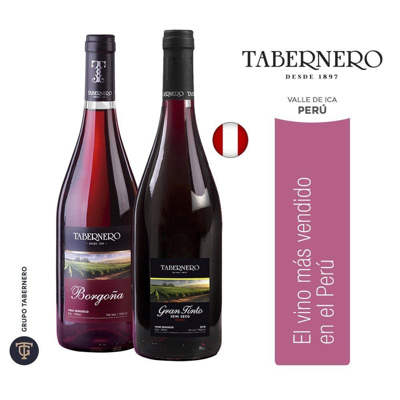 TABERNERO - Pack de Vino Borgoña de 750 mL y Vino Gran Tinto de 750 mL