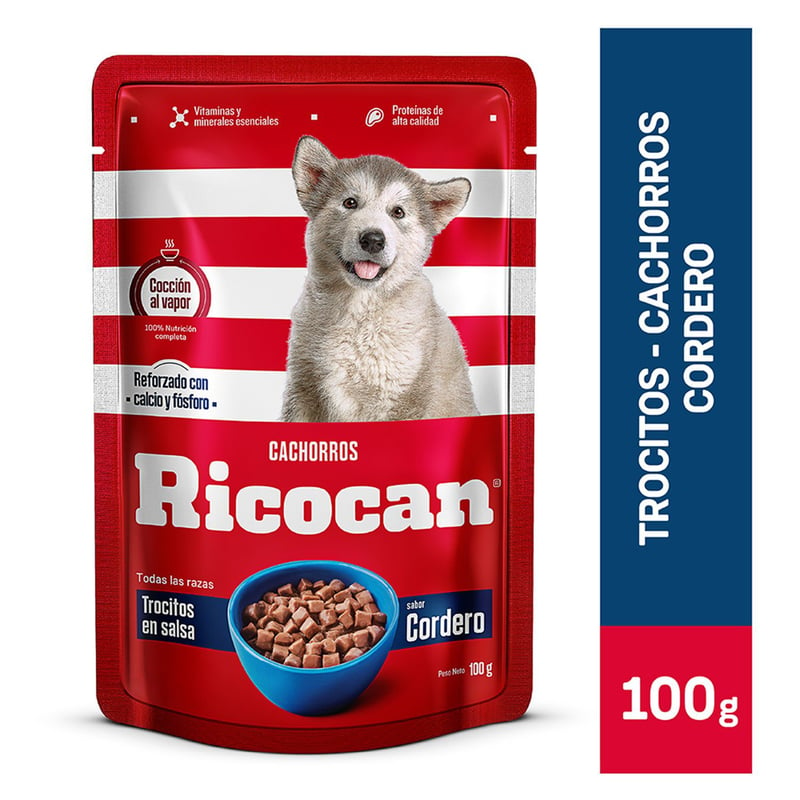 RICOCAN - Trocitos en salsa con cordero Ricocan para perros cachorros de 100 g