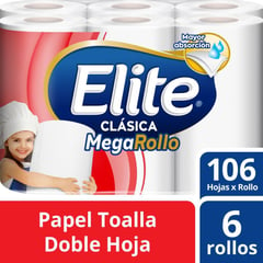 ELITE - Papel Toalla Megarollo Clásica Elite 6 x 106 hojas