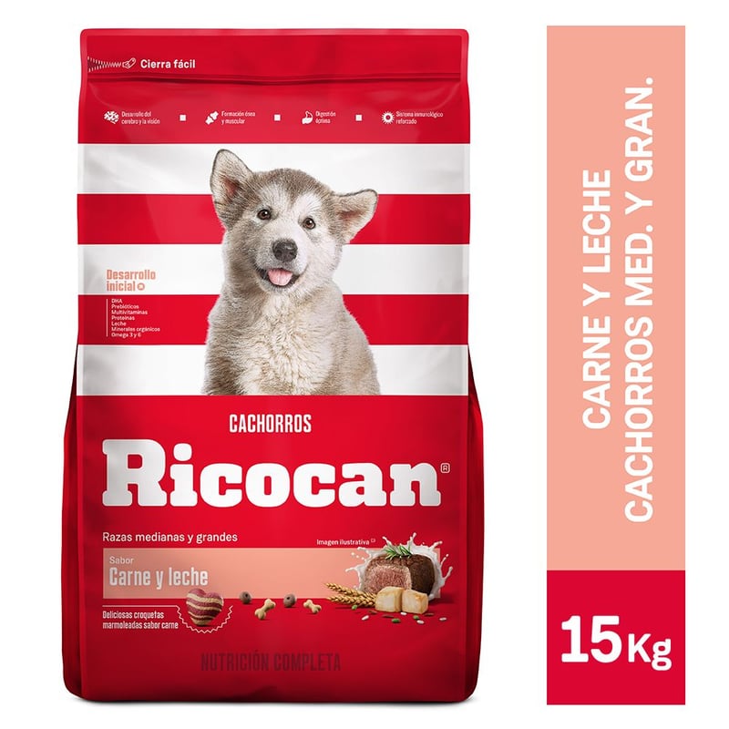 RICOCAN - Comida para perros Ricocan cachorros sabor carne y leche de 15 kg