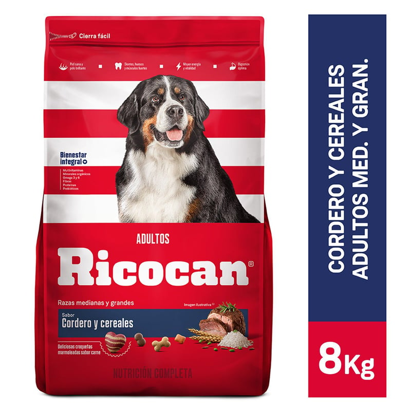 RICOCAN - Comida para perros Ricocan adultos medianas y grandes sabor cordero y cereales 8 kg