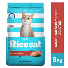 RICOCAT - Comida para gatos adultos Ricocat sabor carne salmón y leche de 9 kg