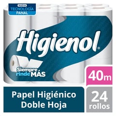 HIGIENOL - Papel Higiénico Doble Hoja Higienol 40 mtrs x 24