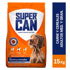 SUPERCAN - Comida para perros Supercan adultos medianos y grandes sabor carne y cereales de 15 kg